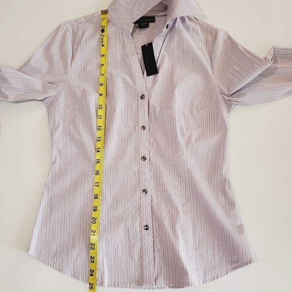 1046 * Attention Striped Button Down Long Sleeve Purple Size S NWT - Picture 8 of 9
